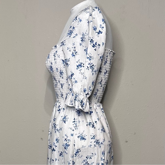 Reformation | Marbella linen floral midi dress puff sleeve - Picture 7 of 11